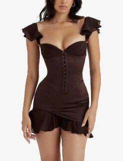 Dionne Corset Satin Mini Dress -Reis Clothing Shop R03996754 ESPRESSO ALT02