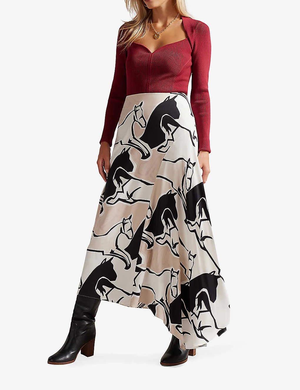 Ted Baker Selenia Horse-print Asymmetric Bias-cut Woven Midi Skirt 2 Ted Baker Selenia Horse-print Asymmetric Bias-cut Woven Midi Skirt - Image 2