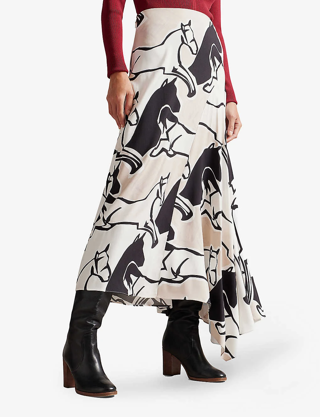 Ted Baker Selenia Horse-print Asymmetric Bias-cut Woven Midi Skirt 3 Ted Baker Selenia Horse-print Asymmetric Bias-cut Woven Midi Skirt - Image 3