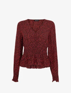 Whistles Pansy Dot Floral-print Woven Peplum Top