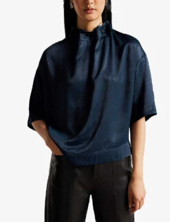 Ted Baker Lillio High-neck Satin Top -Reis Clothing Shop R04010617 NAVY ALT02