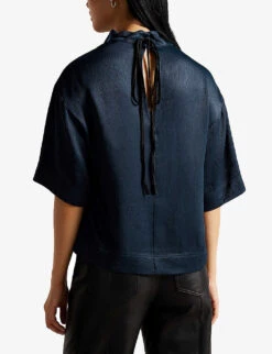 Ted Baker Lillio High-neck Satin Top -Reis Clothing Shop R04010617 NAVY ALT03