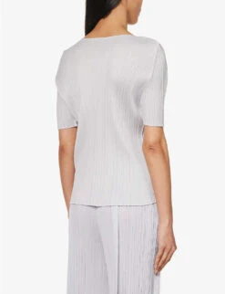 Basics Round Neck Pleated Woven Jersey Top -Reis Clothing Shop R04057043 LIGHTGREY ALT03