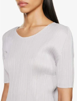 Basics Round Neck Pleated Woven Jersey Top -Reis Clothing Shop R04057043 LIGHTGREY ALT04