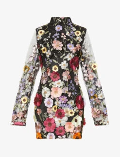 Maeva Floral-embroidered Woven Mini Dress