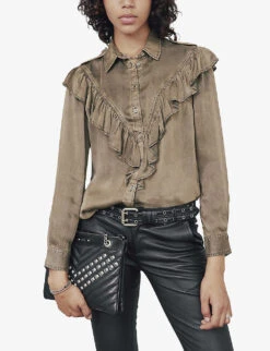 Ikks Ruffled Washed Cupro Shirt -Reis Clothing Shop R04063159 KHAKIGREEN ALT02