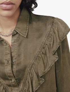 Ikks Ruffled Washed Cupro Shirt -Reis Clothing Shop R04063159 KHAKIGREEN ALT04