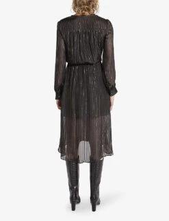 Ikks Striped Silk-blend Midi Dress -Reis Clothing Shop R04063235 BLACK ALT02