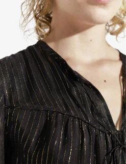 Ikks Striped Silk-blend Midi Dress -Reis Clothing Shop R04063235 BLACK ALT03