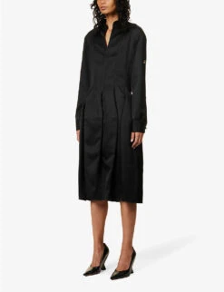 Bottega Veneta V-neck Panelled Twill Midi Dress -Reis Clothing Shop R04064585 BLACK ALT02