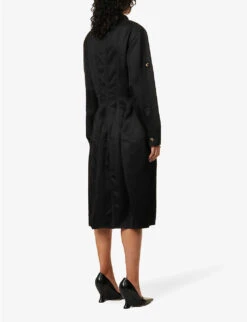 Bottega Veneta V-neck Panelled Twill Midi Dress -Reis Clothing Shop R04064585 BLACK ALT03