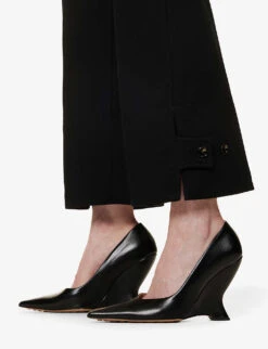 Bottega Veneta Pressed-crease Wide-leg High-rise Woven Trousers -Reis Clothing Shop R04064607 BLACK ALT04