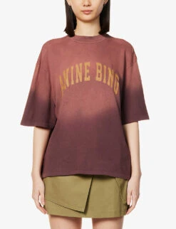 ANINE BING Avi Faded-wash Organic-cotton T-shirt 7 ANINE BING Avi Faded-wash Organic-cotton T-shirt -Reis Clothing Shop R04066411 BURGUNDY ALT02