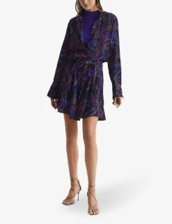 Reiss Sienna Abstract-motif Woven Mini Dress 7 Reiss Sienna Abstract-motif Woven Mini Dress -Reis Clothing Shop R04068077 PURPLE ALT02