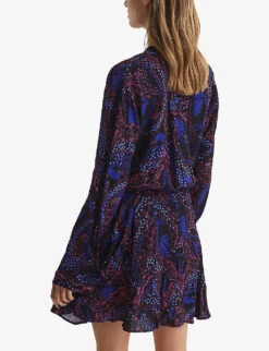 Reiss Sienna Abstract-motif Woven Mini Dress 8 Reiss Sienna Abstract-motif Woven Mini Dress -Reis Clothing Shop R04068077 PURPLE ALT03