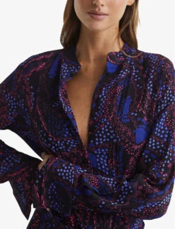 Reiss Sienna Abstract-motif Woven Mini Dress 9 Reiss Sienna Abstract-motif Woven Mini Dress -Reis Clothing Shop R04068077 PURPLE ALT04