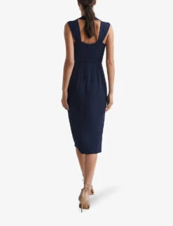 Reiss Twisted-shoulder Stretch-woven Midi Dress -Reis Clothing Shop R04068103 NAVY ALT02
