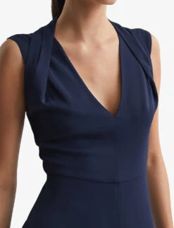Reiss Twisted-shoulder Stretch-woven Midi Dress -Reis Clothing Shop R04068103 NAVY ALT03