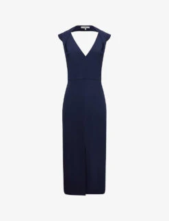 Reiss Twisted-shoulder Stretch-woven Midi Dress