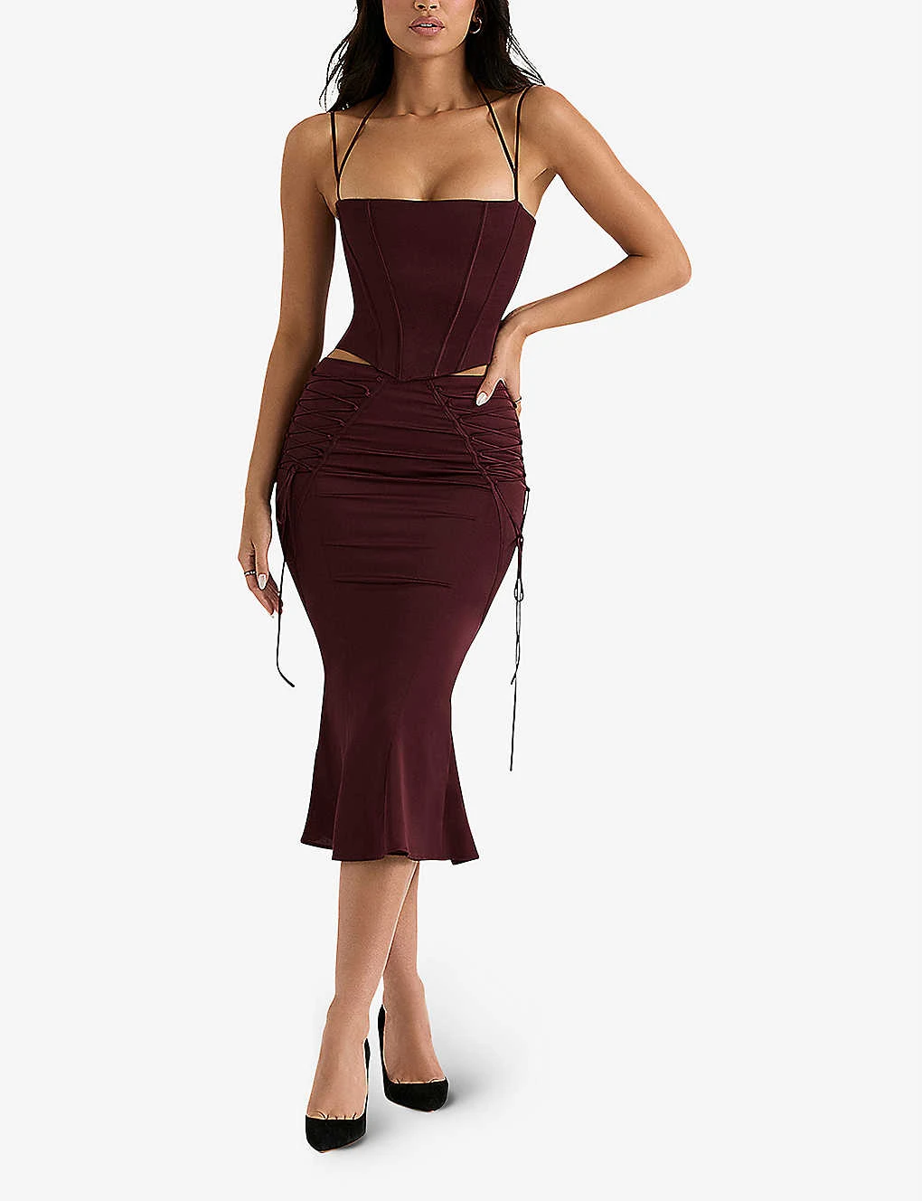 Sidonie Lace-up Satin Midi Skirt 2 Sidonie Lace-up Satin Midi Skirt - Image 2