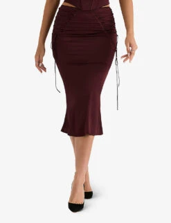 Sidonie Lace-up Satin Midi Skirt 7 Sidonie Lace-up Satin Midi Skirt -Reis Clothing Shop R04069844 WINE ALT02
