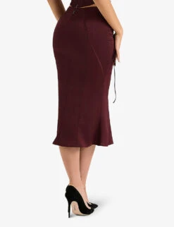 Sidonie Lace-up Satin Midi Skirt 8 Sidonie Lace-up Satin Midi Skirt -Reis Clothing Shop R04069844 WINE ALT03