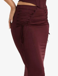 Sidonie Lace-up Satin Midi Skirt 9 Sidonie Lace-up Satin Midi Skirt -Reis Clothing Shop R04069844 WINE ALT04