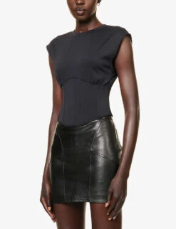 GOOD AMERICAN Scuba Corset-bodice Stretch-woven Top -Reis Clothing Shop R04070247 BLACK001 ALT02