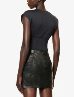 GOOD AMERICAN Scuba Corset-bodice Stretch-woven Top -Reis Clothing Shop R04070247 BLACK001 ALT03