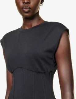 GOOD AMERICAN Scuba Corset-bodice Stretch-woven Top -Reis Clothing Shop R04070247 BLACK001 ALT04