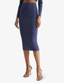 Reiss Iona Pencil Ribbed-knit Midi Skirt -Reis Clothing Shop R04075237 BLUE ALT02