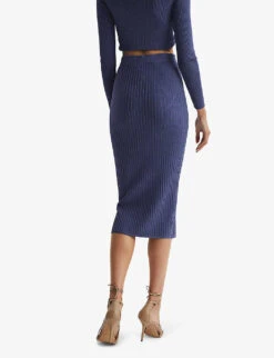 Reiss Iona Pencil Ribbed-knit Midi Skirt -Reis Clothing Shop R04075237 BLUE ALT03