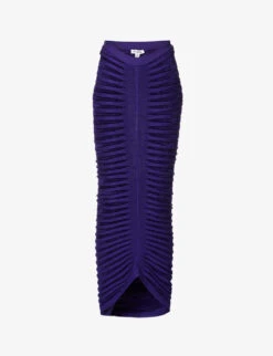 ALAIA Ribbed-pattern Ruched Velvet Midi Skirt