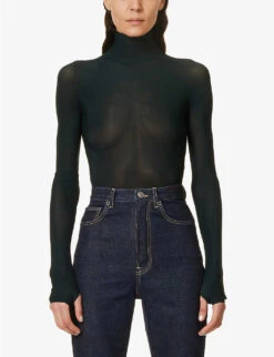 ALAIA Sheer Slim-fit Stretch-woven Body -Reis Clothing Shop R04076349 VERTFONCE ALT02