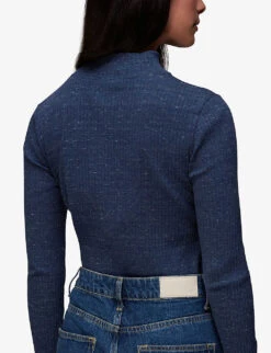 Whistles High-neck Ribbed Stretch-cotton Top -Reis Clothing Shop R04077205 BLUE ALT03