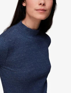 Whistles High-neck Ribbed Stretch-cotton Top -Reis Clothing Shop R04077205 BLUE ALT04