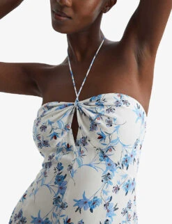 Reiss Sophia Floral-print Woven Midi Dress 9 Reiss Sophia Floral-print Woven Midi Dress -Reis Clothing Shop R04082317 WHITE ALT04