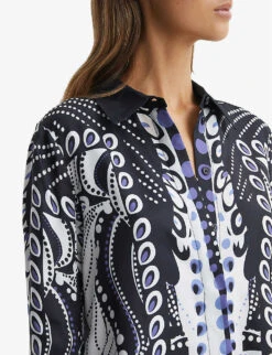 Reiss Rose Abstract-print Woven Shirt -Reis Clothing Shop R04082354 NAVYWHITE ALT04