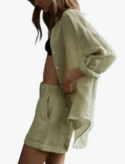 Reiss Ellis Long-sleeved Oversized Linen-blend Shirt -Reis Clothing Shop R04082359 KHAKI ALT02