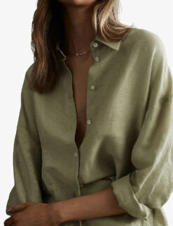 Reiss Ellis Long-sleeved Oversized Linen-blend Shirt -Reis Clothing Shop R04082359 KHAKI ALT04