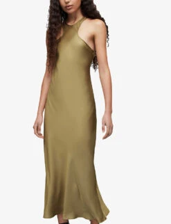 AllSaints Betina Racerback Satin Maxi Dress -Reis Clothing Shop R04082737 PALEOLIVEGRE ALT02
