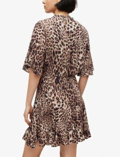 AllSaints Dina Leopard-print Recycled-viscose Mini Dress -Reis Clothing Shop R04085149 ANIMALBROWN ALT03