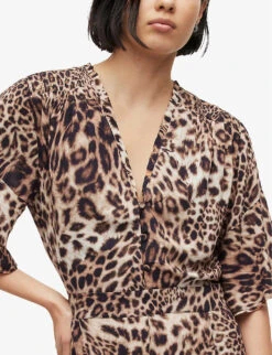 AllSaints Dina Leopard-print Recycled-viscose Mini Dress -Reis Clothing Shop R04085149 ANIMALBROWN ALT04