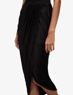 AllSaints Aurelia Asymmetric-hem Stretch-woven Midi Skirt -Reis Clothing Shop R04085167 BLACK ALT04