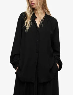 AllSaints Hezzy Balloon-sleeve Woven Shirt 6 AllSaints Hezzy Balloon-sleeve Woven Shirt -Reis Clothing Shop R04085733 BLACK ALT02