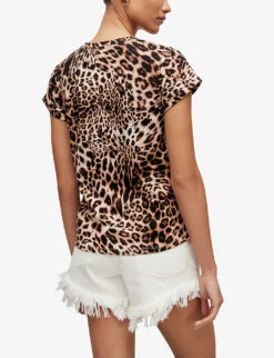 AllSaints Evita Anna Leopard-print Organic-cotton T-shirt -Reis Clothing Shop R04086632 BROWN ALT03