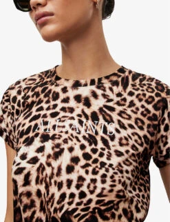 AllSaints Evita Anna Leopard-print Organic-cotton T-shirt -Reis Clothing Shop R04086632 BROWN ALT04