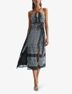Reiss Aliana Floral-print Woven Midi Dress -Reis Clothing Shop R04087016 NAVYBLUE ALT02