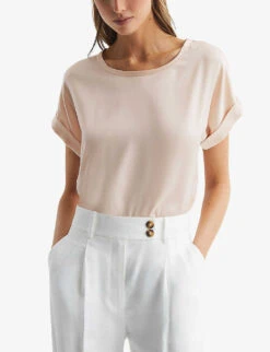 Reiss Helen Relaxed-fit Stretch-silk T-shirt -Reis Clothing Shop R04087049 NUDE ALT02