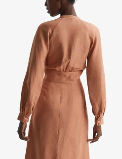 Reiss Axelle Cropped Linen-blend Blouse -Reis Clothing Shop R04087059 RUST ALT03